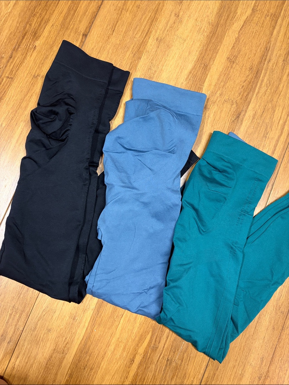 BLANQI Everyday Bundle of 3 Maternity Leggings Black, Blue, and Teal size M
